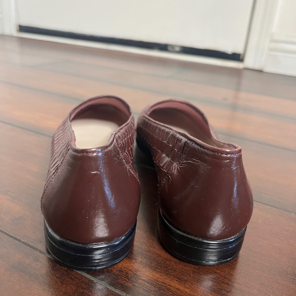 New Trotter Liz III Flats Loafers Women Size 7.5 Burgundy Leather Basketweave - Picture 4 of 11
